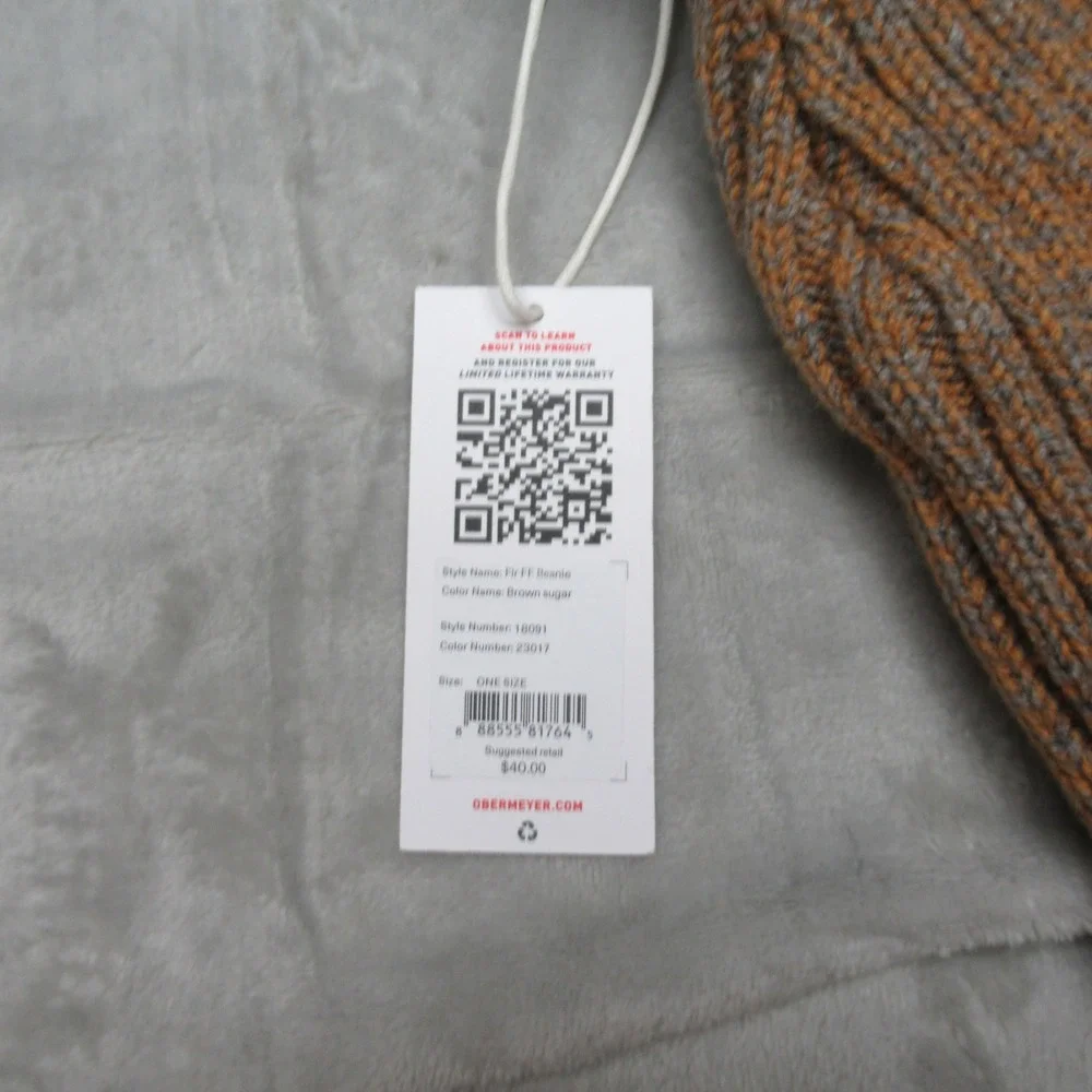 Obermeyer Beanie Womens One Size Brown Ribbed Knit Fir Faux Fur Pom Hat $40 NEW‎